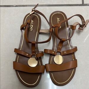 Aldo Brown Gladiator Sandals with Gold Accents | Size 6